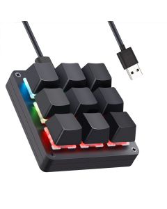Koolertron One Handed Macro Mechanical Keyboard with 9 Fully Programmable Keys, Portable Mini One-Handed Mechanical Gaming Keypad OSU! Keyboard-Black/Red Switches/RGB LED
