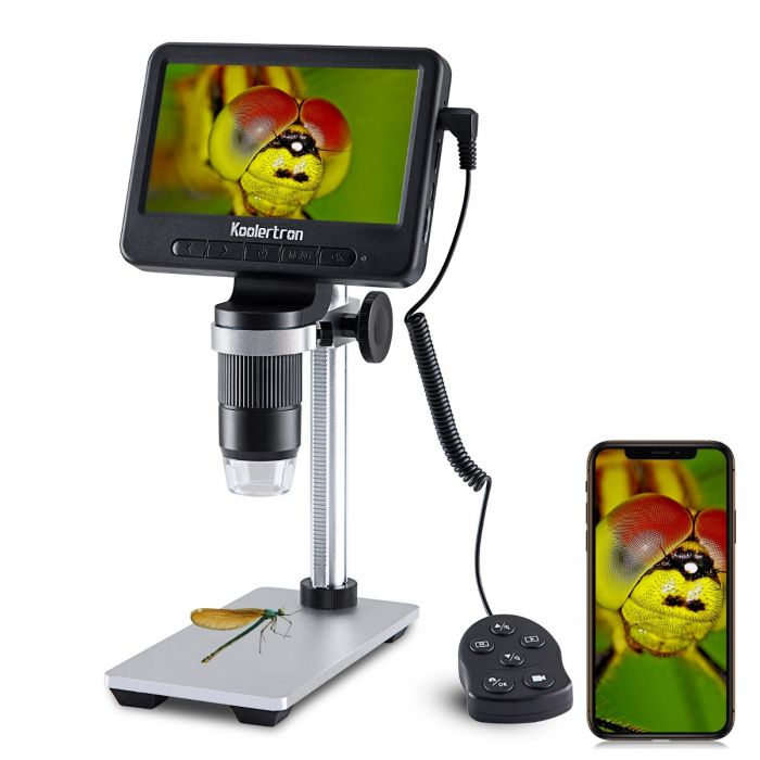 5 inch Coin Microscope with In-line control, 1000x Digital Microscope +  32GB SD Card + Metal Stand, 1080FHD USB Microscope with Wifi Function,  Compatible with Windows iPhone Android iPad