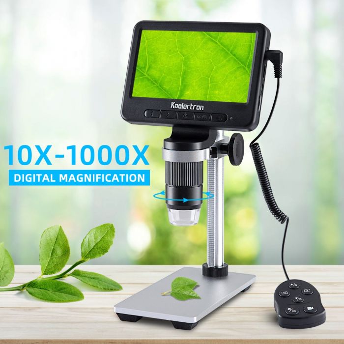 5 inch Coin Microscope with In-line control, 1000x Digital Microscope +  32GB SD Card + Metal Stand, 1080FHD USB Microscope with Wifi Function